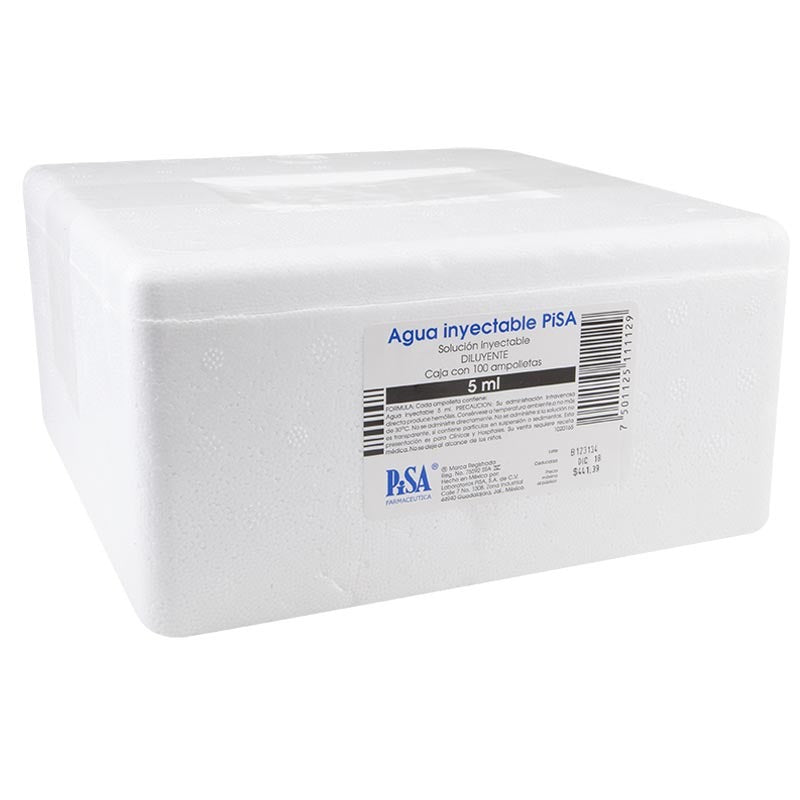 AGUA INYECTABLE PISA INY. CAJA C/100 AMP. VIDRIO C/5 ML.