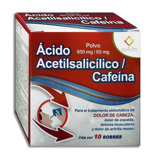 ACIDO ACETILSALICILICO/CAFEINA PVO 850/65 MG C10 SOBRES (ROJO)