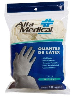 GUANTES ALFA MED LATEX MED C/10